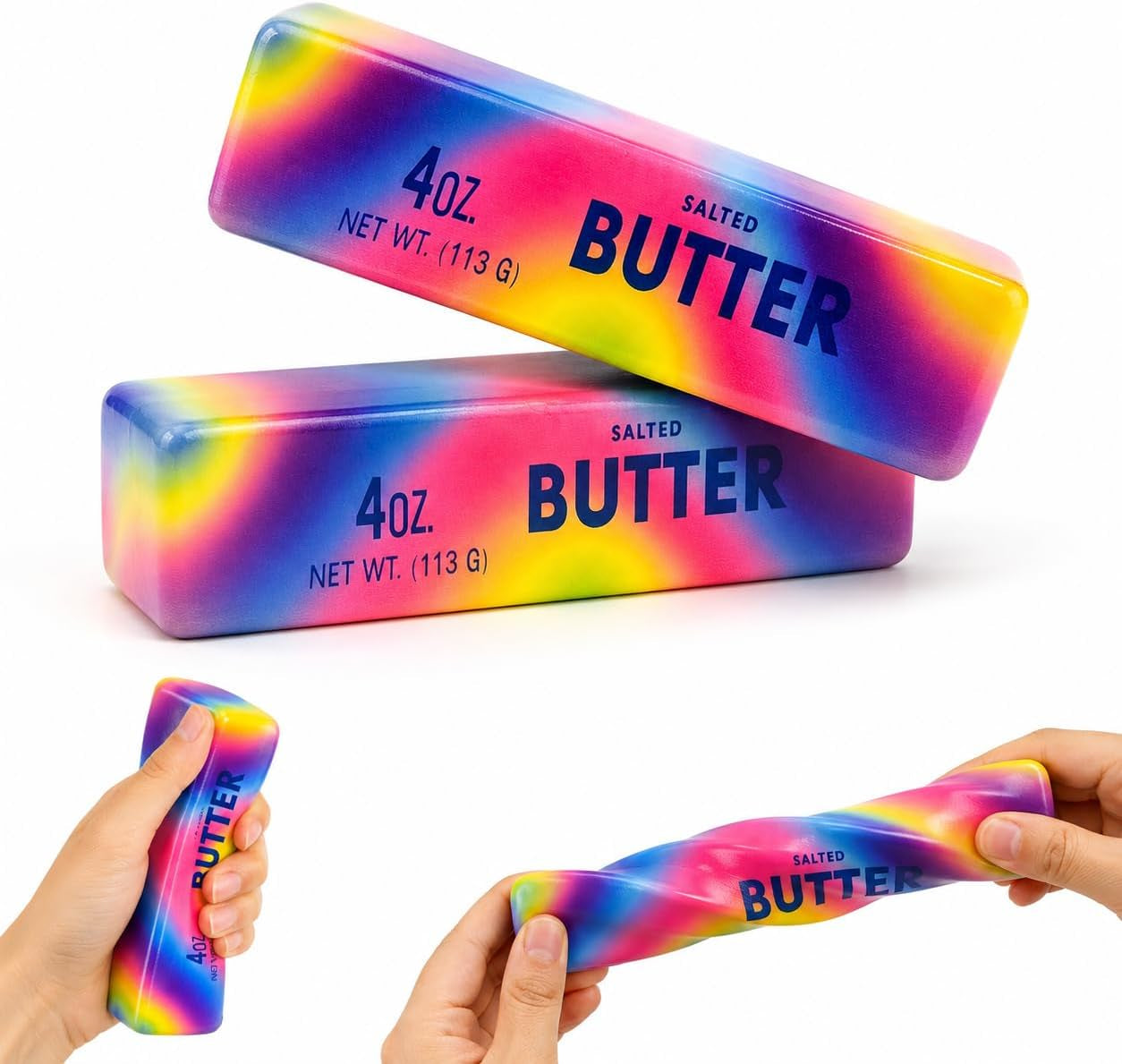 2 PCS Slow Rising Butter Squishy, Realistic Butter Stick Stress Relief Ball for Adults and Teens, Cute Sensory Fidget Gadget, Soft Anxiety Relief with Wet Rebound, 2 Pack Butter Squishys (Rainbow)