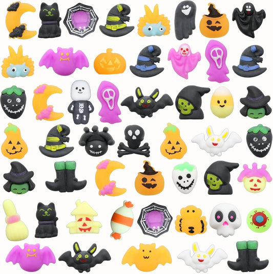50 Pcs Halloween Mochi Squishy Toy Party Favors,Mini Squishies Cute Squeeze Toy Stress Reliever Anxiety Packs for Boys and Girls