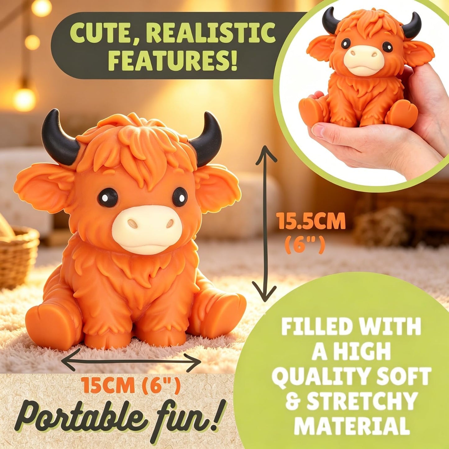 6In Giant Highland Cow Squishy, Jumbo Big Cute Highland Cow Squishies Stress Ball Soft Squishys Slow Rising Stress Ball for Anxiety Stress Party Favors