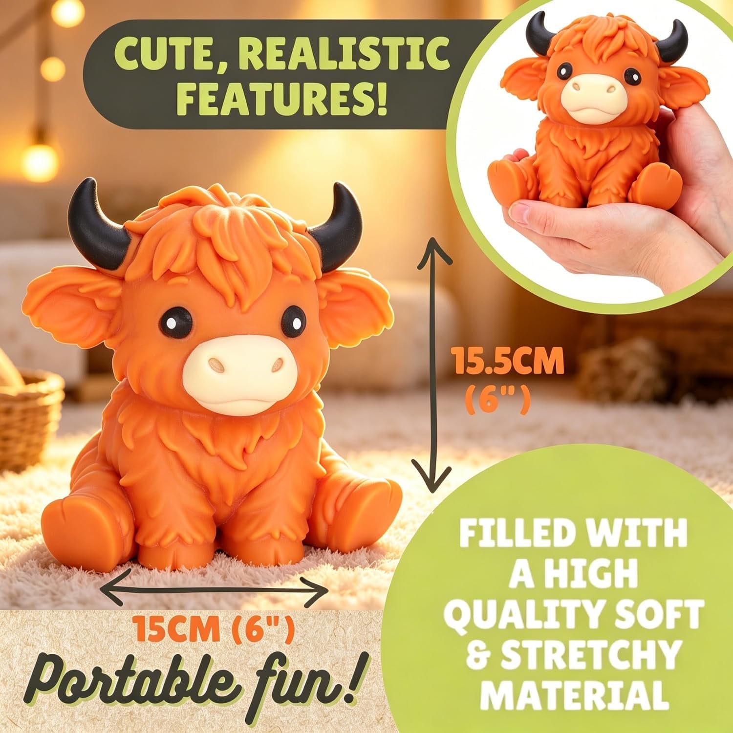 6In Giant Highland Cow Squishy, Jumbo Big Cute Highland Cow Squishies Stress Ball Soft Squishys Slow Rising Stress Ball for Anxiety Stress Party Favors