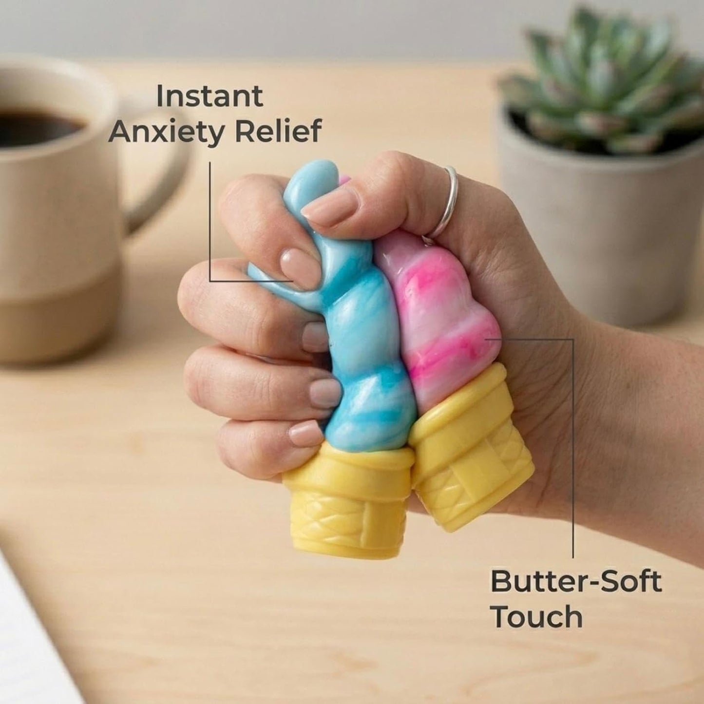 Ice Cream Squeeze Squishy, Ice Cream Cone Stress Relief Sensory Toy, Ice Cream Cone Squishy,Party Favors Summer Sensory Stress Relief (Pink)