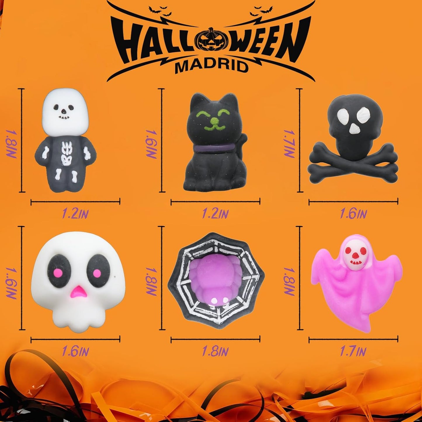 50 Pcs Halloween Mochi Squishy Toy Party Favors,Mini Squishies Cute Squeeze Toy Stress Reliever Anxiety Packs for Boys and Girls