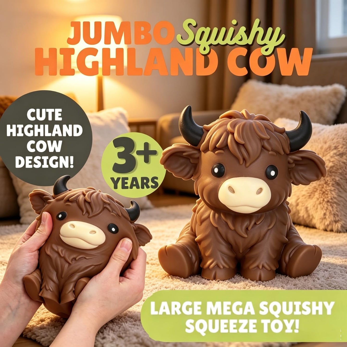 6In Giant Highland Cow Squishy, Jumbo Big Cute Highland Cow Squishies Stress Ball Soft Squishys Slow Rising Stress Ball for Anxiety Stress Party Favors