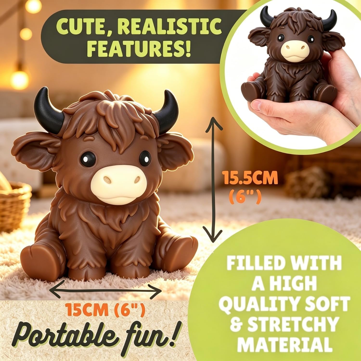 6In Giant Highland Cow Squishy, Jumbo Big Cute Highland Cow Squishies Stress Ball Soft Squishys Slow Rising Stress Ball for Anxiety Stress Party Favors