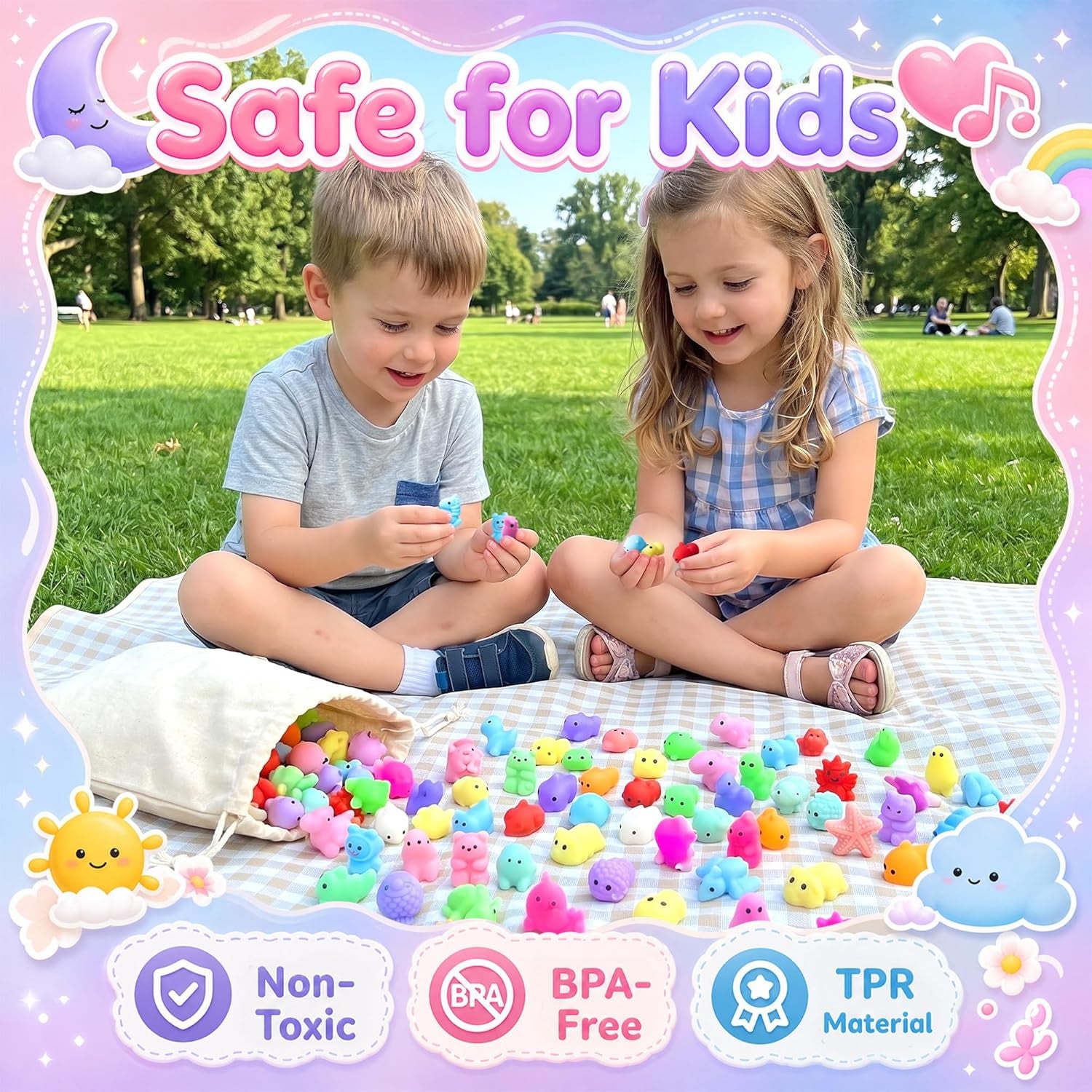 200 Pcs Mochi Squishy Toy, Mini Kawaii Squishies Bulk Sensory Fidget Toys Goody Bag Party Favors for Kids, Classroom Prizes Pinata Filler Carnival Stocking Stuffers Christmas Birthday Gifts