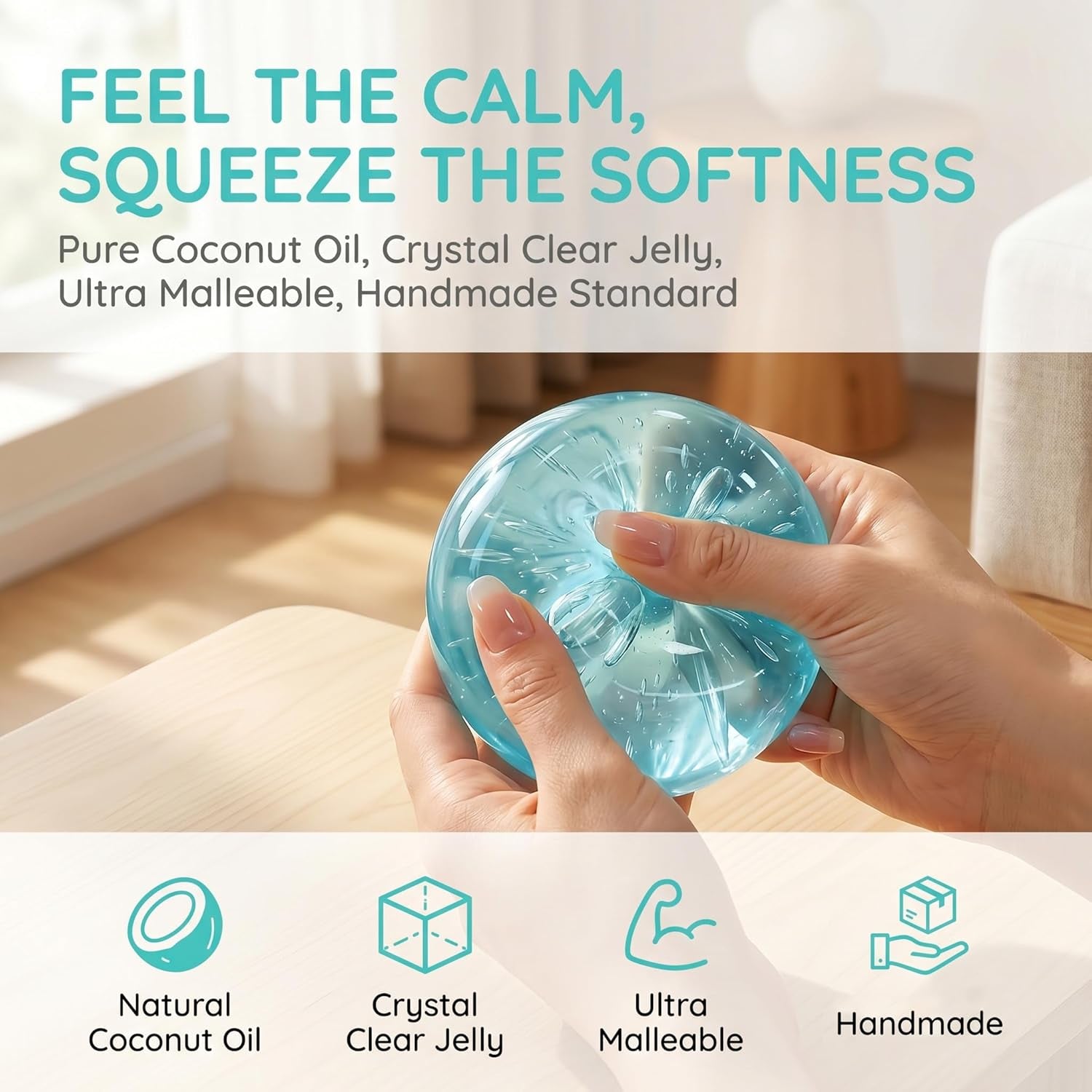 Coconut Oil Squishy for Stress Relief,Squishies Stress Balls for Adults Kid | Purple Slow Rising Squeeze Toys,Clear Jelly Texture,Soft Non-Sticky,Sensory Fidget Toys for Work Study Travel Relaxation