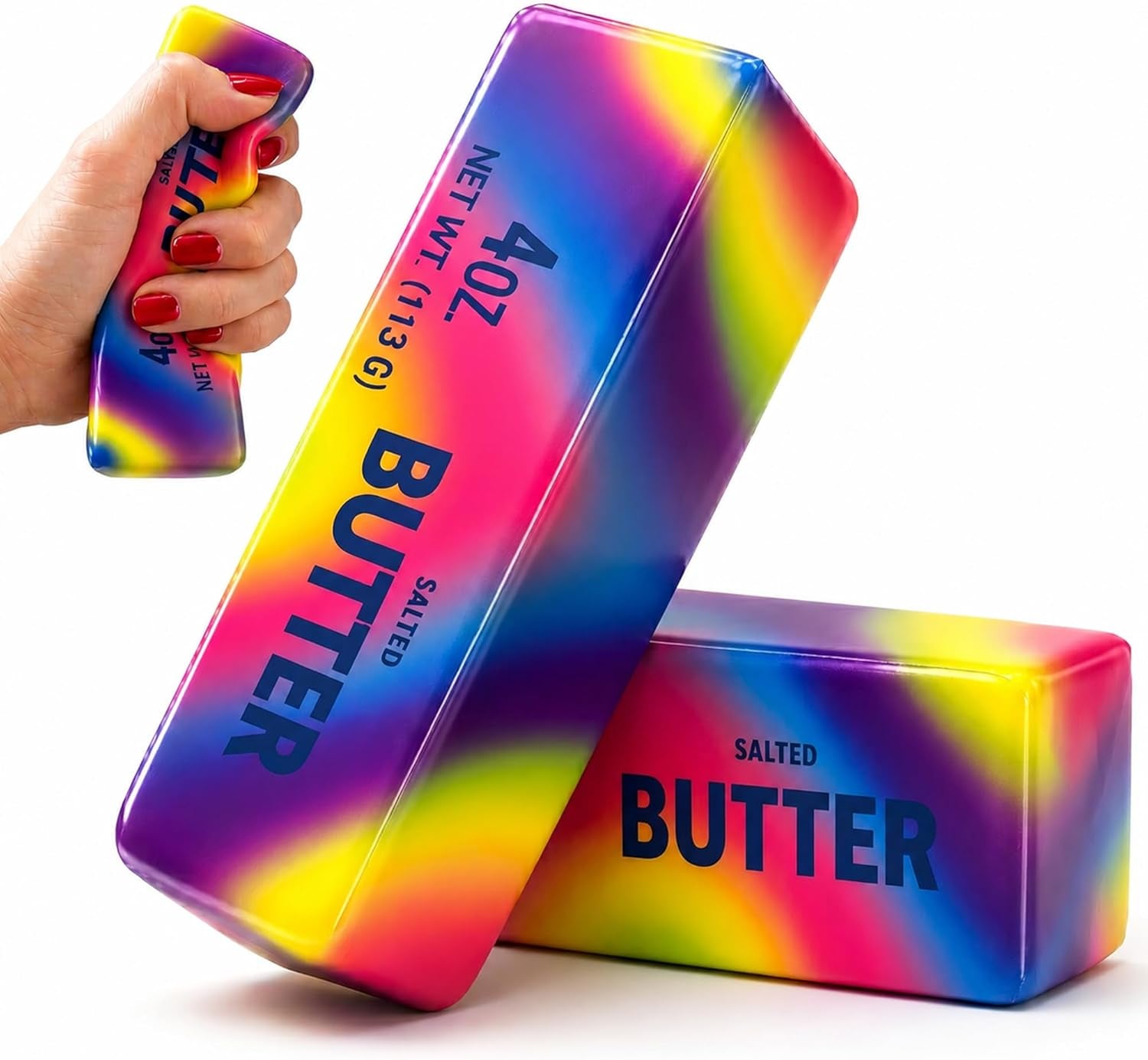2 PCS Slow Rising Butter Squishy, Realistic Butter Stick Stress Relief Ball for Adults and Teens, Cute Sensory Fidget Gadget, Soft Anxiety Relief with Wet Rebound, 2 Pack Butter Squishys (Rainbow)