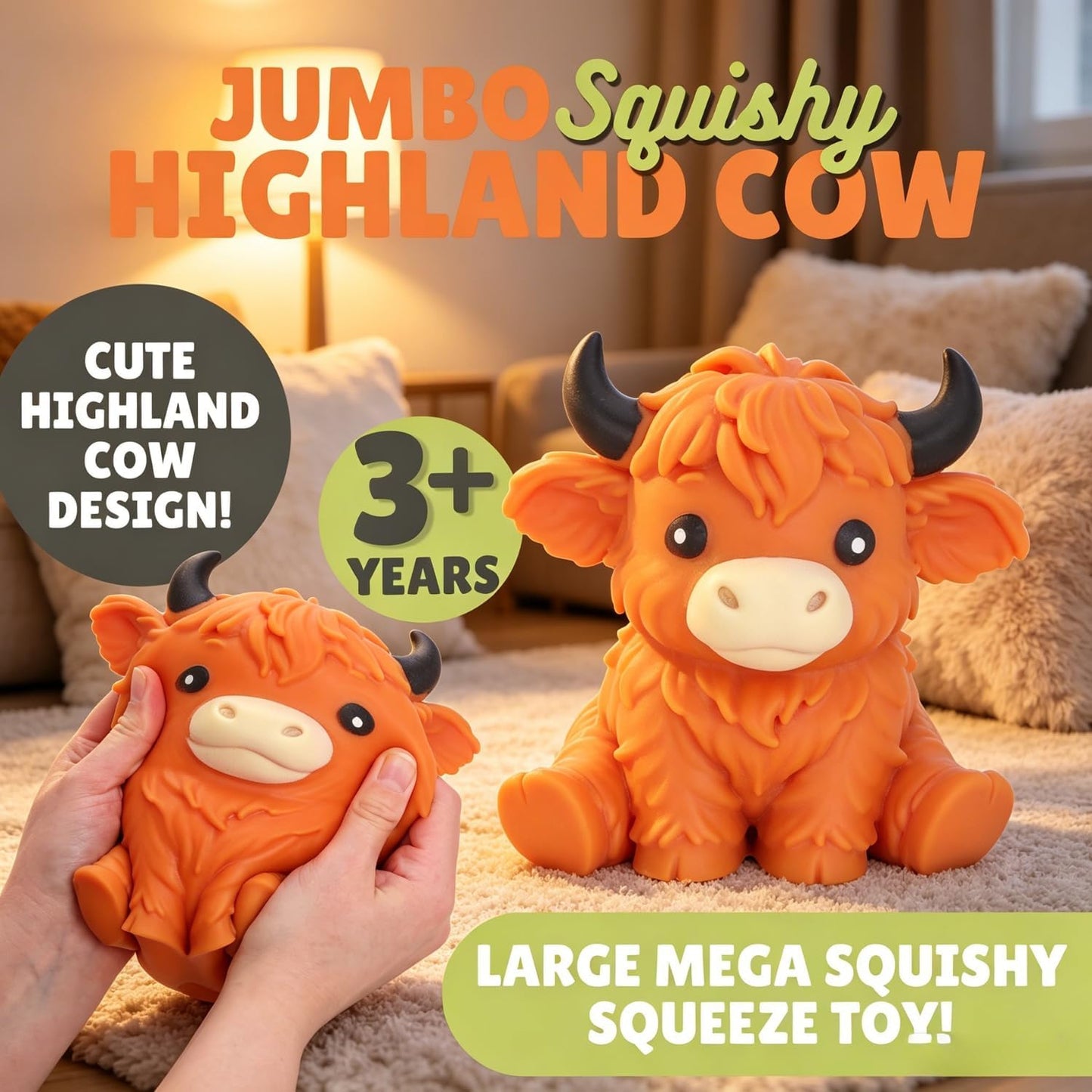 6In Giant Highland Cow Squishy, Jumbo Big Cute Highland Cow Squishies Stress Ball Soft Squishys Slow Rising Stress Ball for Anxiety Stress Party Favors